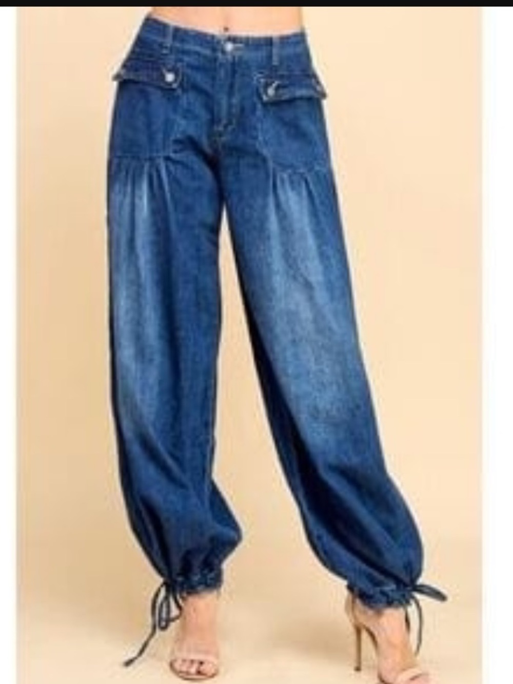 VERVET Drawstring Hem Balloon Leg Jeans Cargo Pockets